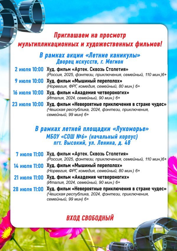 Приглашаем на просмотр художественных и мультипликационных фильмов