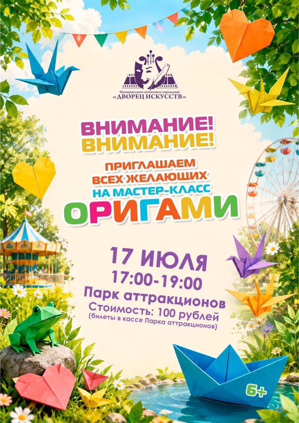 Приглашаем в Парк аттракционов на мастер-класс по оригами!