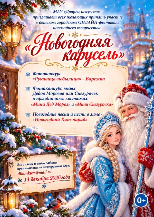 Приглашаем принять участие в детском городском онлайн-фестивале новогоднего творчества «Новогодняя карусель»! 